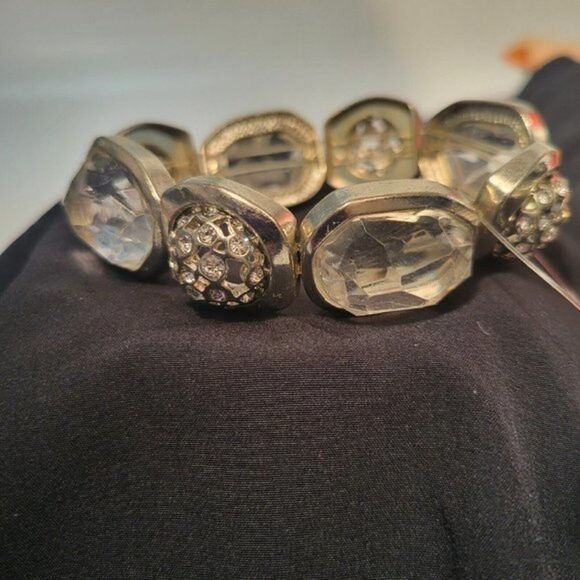 Chicos Roselle Bracelet Clear Crystal Rhinestone‎ Statement Silver Stretch New - Picture 6 of 7